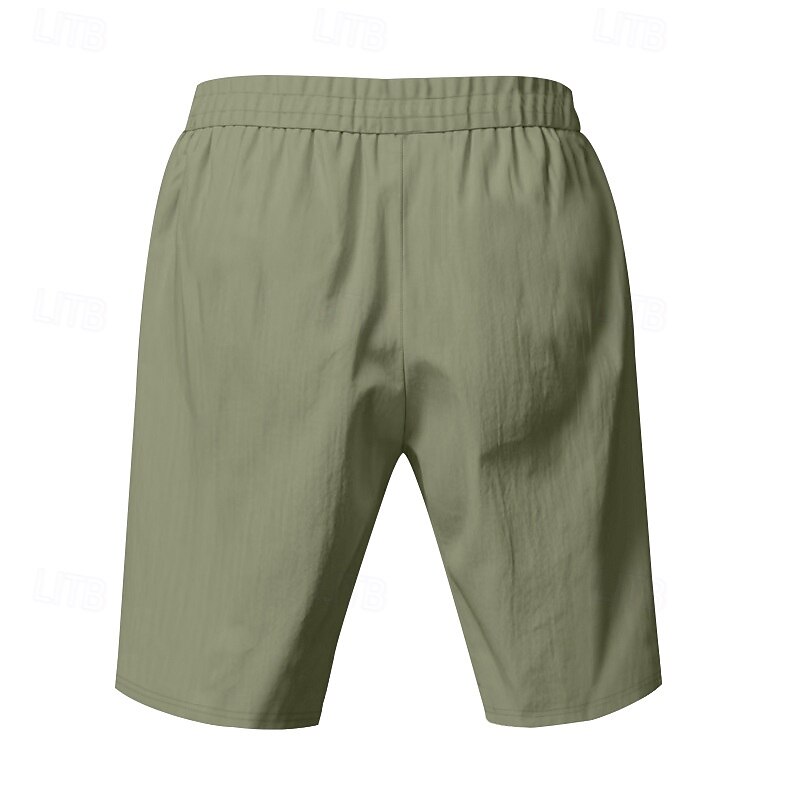 Men's Shorts Linen Shorts Summer Shorts Beach Shorts Patchwork Drawstring Elastic Waist Plain Comfort Breathable Knee Length Outdoor Daily Holiday Fashion Hawaiian Dark Khaki Black3