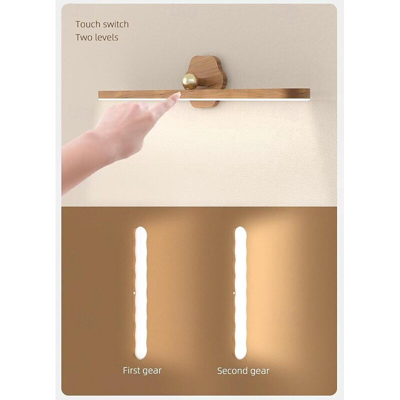 36W Rotating LED Deco Night Light Wall Light Magnetic Fill Light  Type-C Rechargeable Wood-Grain Light Touch Makeup Mirror Light Detachable Cabinet Light 1PC  Warm White and White4
