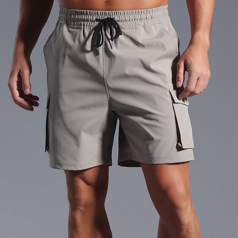 Men's Cargo Shorts Shorts Bermuda shorts Baggy Shorts Drawstring Elastic Waist Multi Pocket Plain Breathable Quick Dry Knee Length Outdoor Casual Running Fashion Streetwear Black Blue Micro-elastic4
