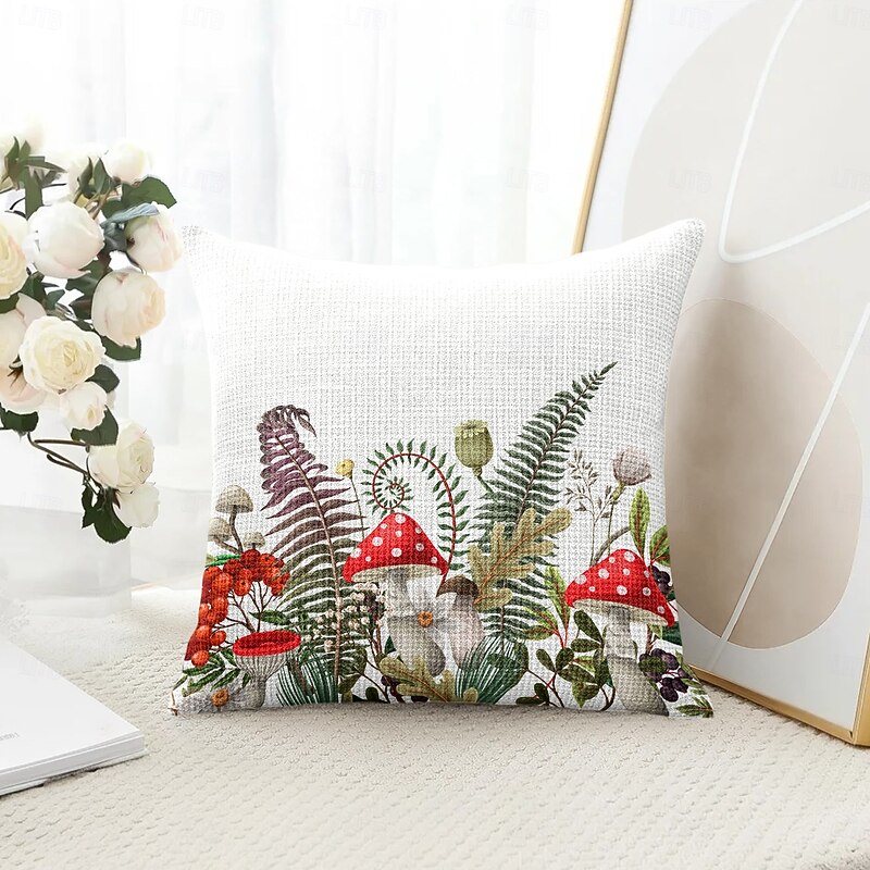 Floral Mushrooms Decorative Toss Pillows Cover 1PC Soft Square Couch Cushion Case Pillowcase for Bedroom Livingroom Sofa Chair Spring Summer