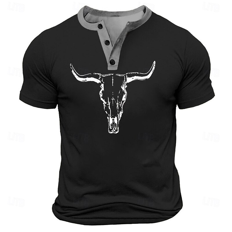 Men's Bull T Shirt Henley Shirt Short Sleeve Designer Retro Vintage Street Casual Daily Summer Spring Black White Navy Blue Military Green Henley Henley T-Shirt2