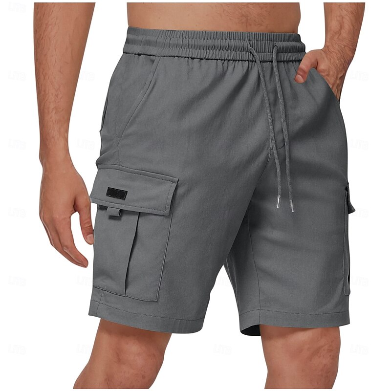 Men's Cargo Shorts Shorts Summer Shorts Casual Shorts Elastic Waist Multi Pocket Straight Leg Plain Moisture Wicking Wearable Knee Length Outdoor Casual Daily Fashion Streetwear Dark Khaki Black
