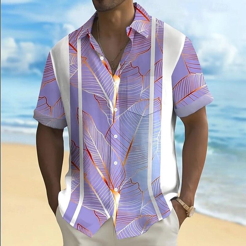 Men's Palm Leaf Tropical Plants Shirt Summer Hawaiian Shirt Button Up Shirt Short Sleeve Hawaiian Vacation Holiday Beach Wear Summer Spring Turndown 3D Print Collared Shirts Front One Pocket Blue3