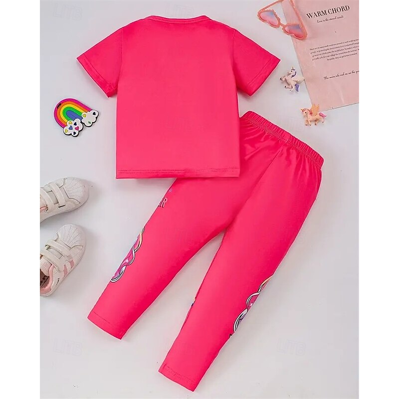 Girls' 3D Unicorn Pajama Sets Tee & Pants Pajama Sets Short Sleeve 3D Print Summer Spring Active Basic Kids 4 years+ Crew Neck Home Daily Regular Fit2