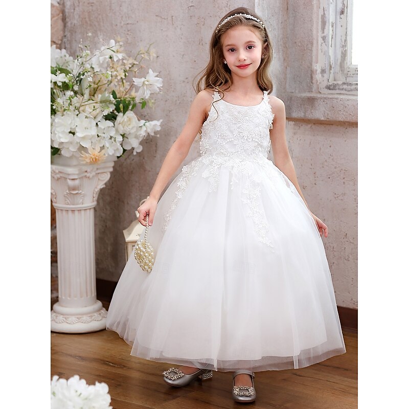 Ball Gown Ankle Length Flower Girl Dress Quinceanera Sofia Rapunzel Girls Cute Prom Dress Tulle with Appliques Mini Bridal Fit 3-16 Years3
