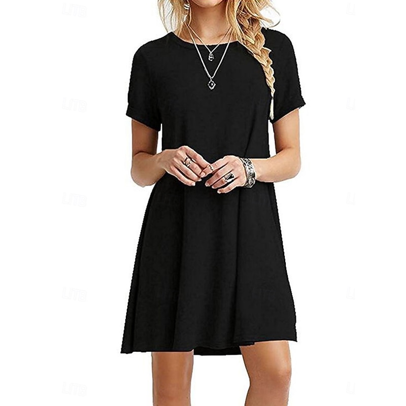 Women's Mini Dress T Shirt Dress Tee Dress Solid Color Vacation Casual Daily Regular Fit Graphic Short Sleeve Notched Neck Black Pink Army Green Gray Summer
