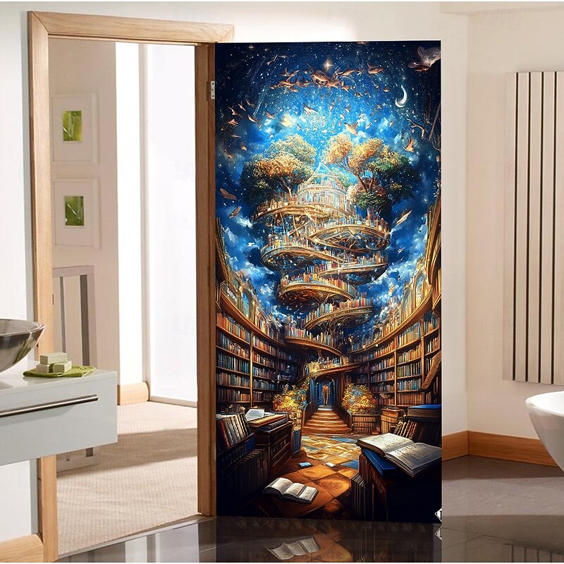 Fantasy Bookshelves Door Decorations Door Covers Door Tapestry Door Curtain Decoration Backdrop Indoor/Outdoor Door Banner for Front Door Farmhouse2