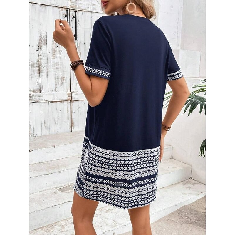 Women's Mini Dress T Shirt Dress Tee Dress Shift Dress Formal Vacation Daily Regular Fit Graphic Geometric Tribal Short Sleeve Crew Neck Dark Blue Summer Spring2