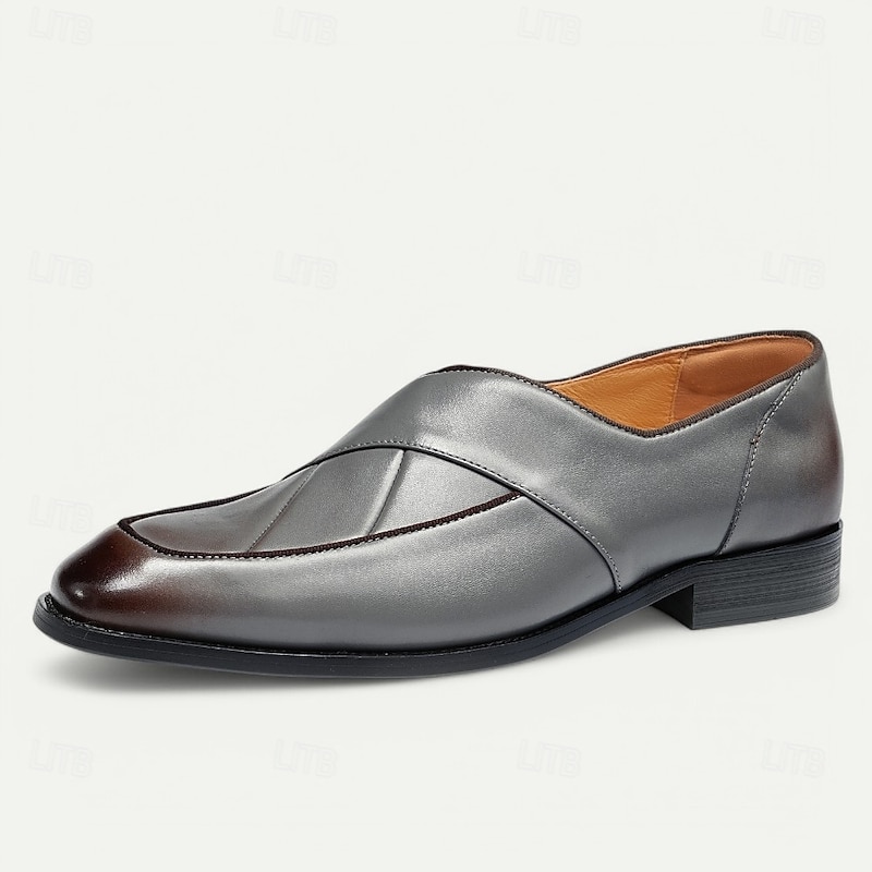 Men's Handmade Leather Loafers - Gray Cross Strap Slip-On Dress Shoes for Kentucky Derby, Business & Formal Events3
