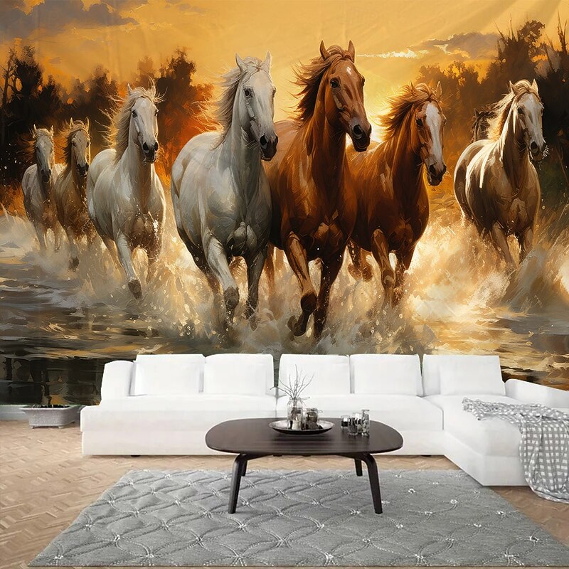 A group of galloping horses animals plants and scenery Hanging Tapestry Wall Art Large Tapestry Mural Decor Photograph Backdrop Blanket Curtain Home Bedroom Living Room Decoration3