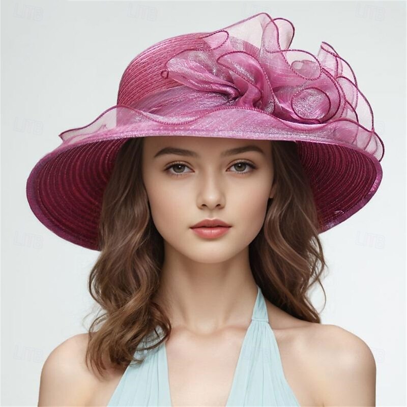 Hats Organza Sun Hat Wedding Holiday Tea Party Horse Race Cocktail Elegant Vintage Cute With Floral Headpiece Headwear2
