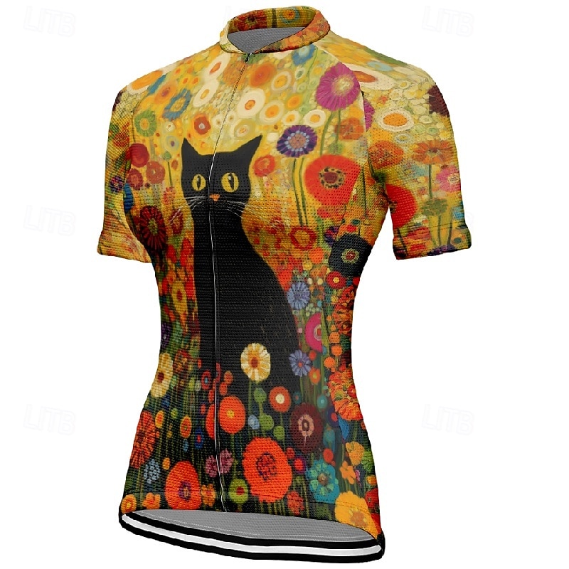Women's Cycling Jersey Cat Dog Flower Short Sleeve Bike Tee Tshirt Jersey with 3 Rear Pockets Mountain Bike MTB Quick Dry Anatomic Design Wicking Breathable Sports Yellow Orange Green Clothing Apparel3