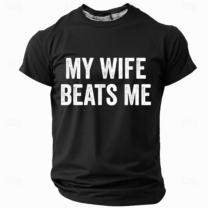 Men's Funny Graphic T-Shirt with 'My Wife Beats Me' Slogan - Husband Humor Short Sleeve Tee4