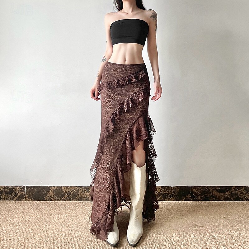 Retro Vintage Medieval Steampunk Skirt Pirate Lace Ruffle Asymmetric Hem Fancy Dress Women's Halloween Carnival Casual Daily LARP Ren Faire Adults' Skirt2