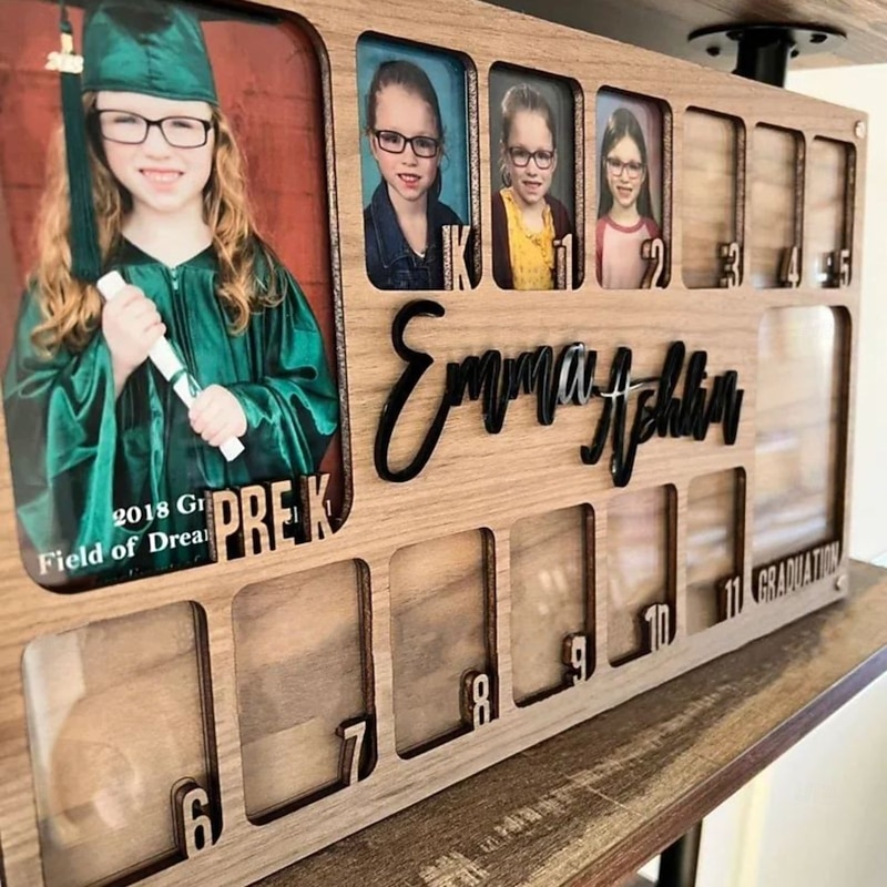 Graduation School Picture Frame, Pre-K to 12, Wooden Photo Frame for School Years (K-12), 14 Photo Slots, Ideal Graduation Gifts & Party Decor for Children and Classmates3