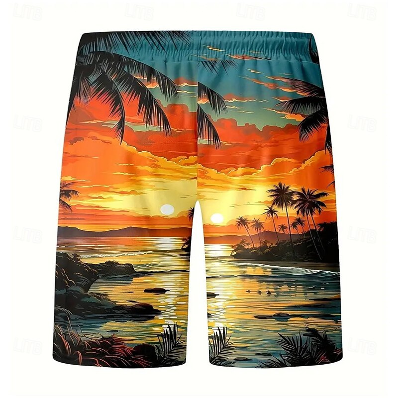 Men's Coconut Tree Landscape Tropical Plants Swim Shorts Board Shorts Swimming Trunks Mid Waist Hawaiian Beach Vacation Wear Side Pockets Mesh Lining Elastic Drawstring Waist Designer Clothing Apparel2