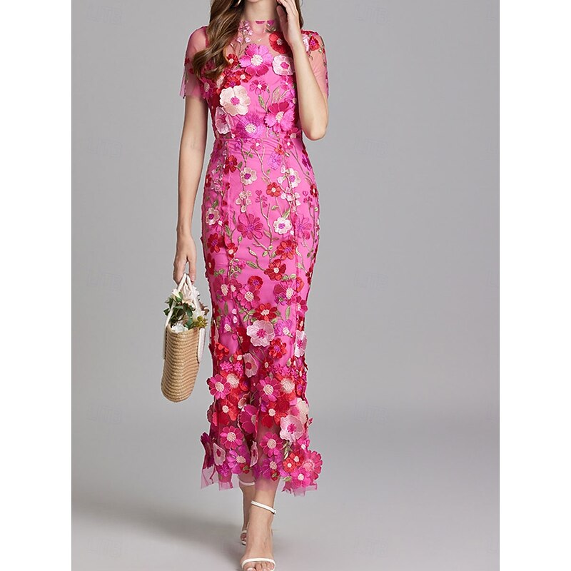 Mermaid Party Dresses Vintage Dress Wedding Wedding Guest Ankle Length Short Sleeve Crew Neck Tulle with Embroidery Dresses4