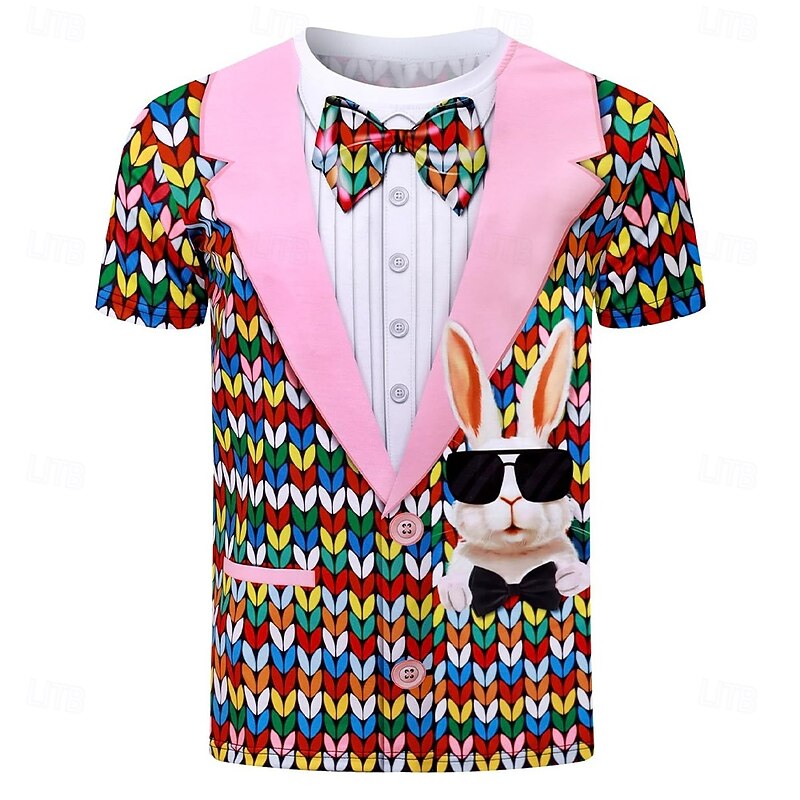 Easter Men's Easter Eggs T Shirt Short Sleeve T shirt 3D Print Crew Neck Shirt Designer Casual Party Holiday Pink Summer Spring Clothing Apparel S M L XL XXL XXXL