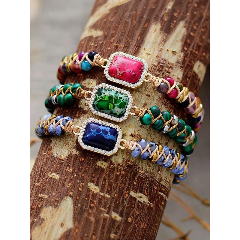 Handmade Colorful Natural Stone Bracelet – Bohemian Beaded Wrap Bracelet with Rhinestone Charm, Adjustable Fashion Jewelry for Women, Perfect for Gifts, Parties and Casual Wear3