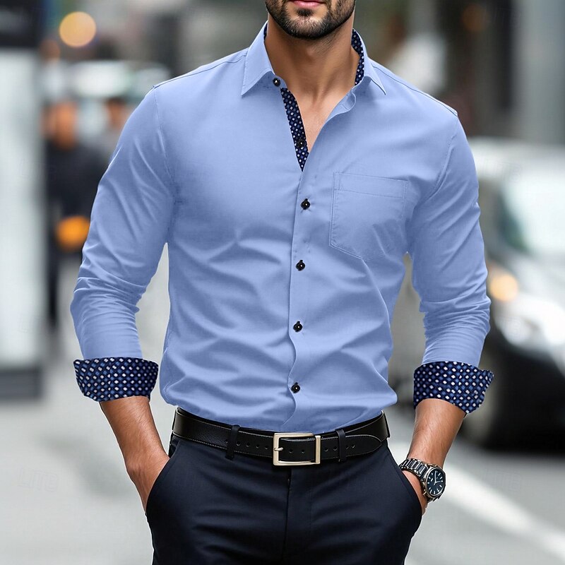 Men's Dress Shirt Non Iron Shirt Wedding Outdoor Light Blue White Dark Navy Long Sleeve Summer Spring Clothing Apparel Pocket4