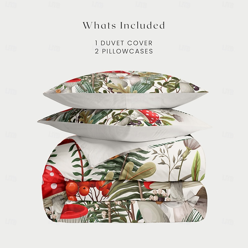 Mushrooms Plants Duvet Cover Full Size Bedding Set Bed Sets Quilt Cover Soft Lightweight Comforter Cover with 2 Pillowcases for Summer Spring2