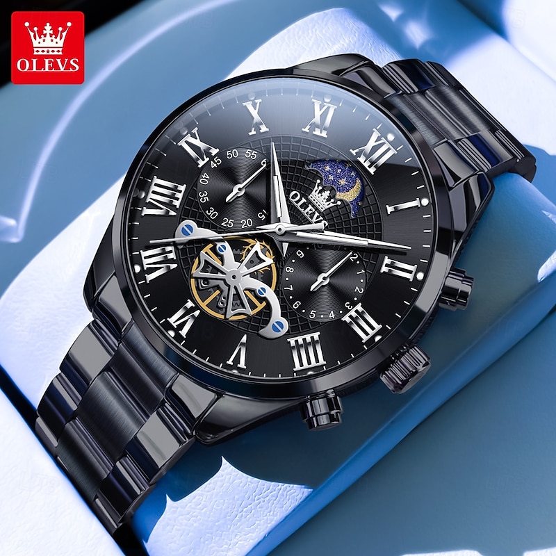 OLEVS 3640 Mens Watch Simple Original Brand Multifunctional Chronograph Moon Phase Quartz Watch Waterproof Watch