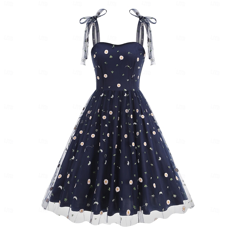 Retro Vintage 1950s Vintage Dress Dress Swing Dress Embroidered Daisy Fancy Dress Women's Carnival New Year Masquerade Casual Daily Bachelorette Party Adults' Dress
