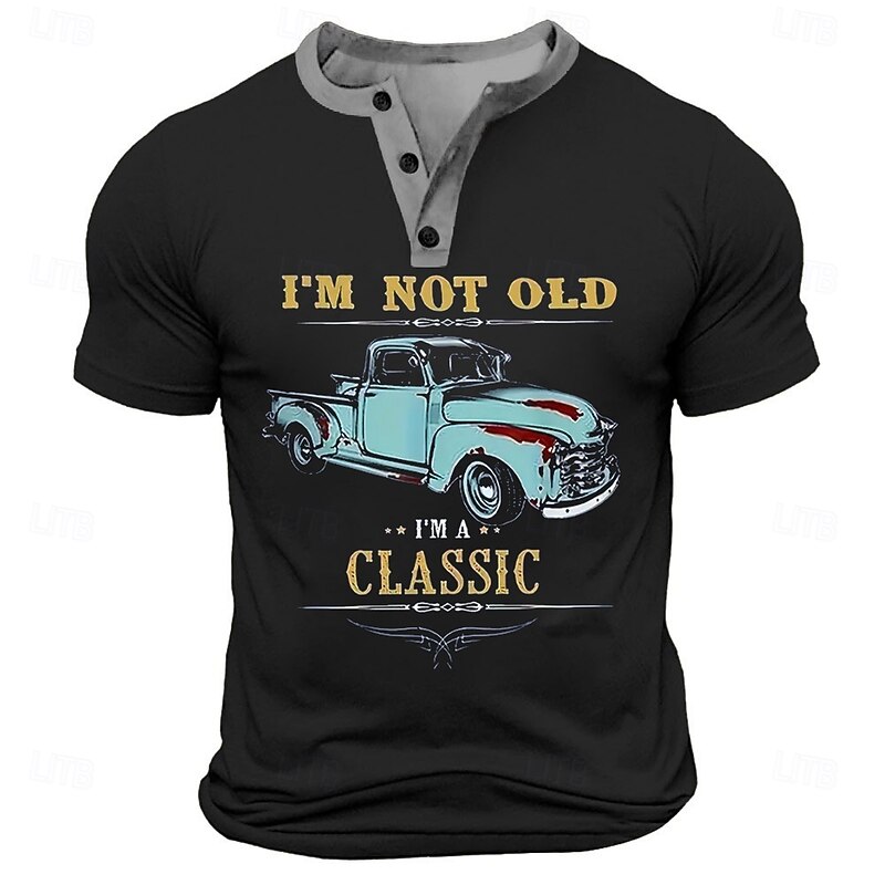 Men's Car 'CLASSIC' T Shirt Henley Shirt Short Sleeve Retro Vintage Street Casual Daily Summer Spring Black White Navy Blue Military Green Henley Henley T-Shirt4