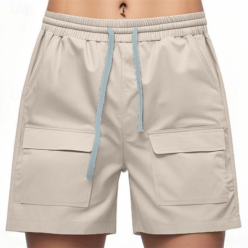 Men's Cargo Shorts Summer Shorts Bermuda shorts Casual Shorts Drawstring Multi Pocket Straight Leg Plain Breathable Moisture Wicking Knee Length Outdoor Casual Running Fashion Streetwear Black White
