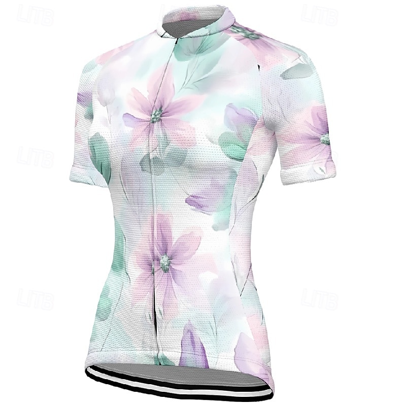 Women's Cycling Jersey Flower Short Sleeve Bike Tee Tshirt Jersey with 3 Rear Pockets Mountain Bike MTB Quick Dry Anatomic Design Wicking Breathable Sports Yellow Blue Clothing Apparel