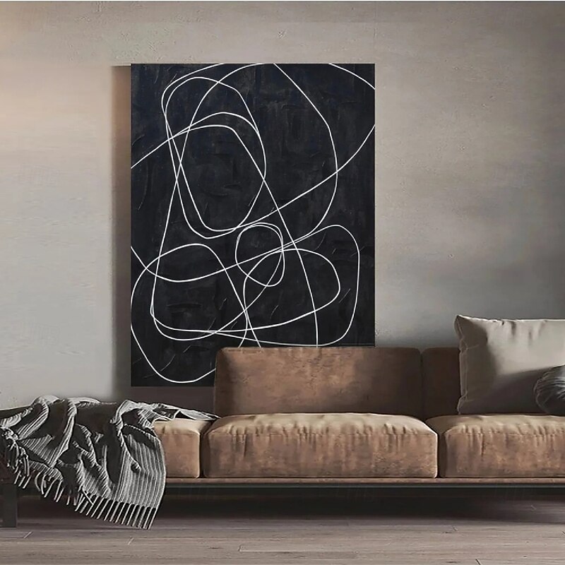 Large oil painting hand  painted black 3D textured abstract painting hand-painted abstract oil painting modern wall art decoration art4