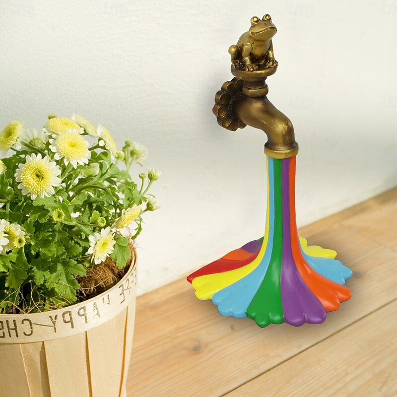 Rainbow Faucet Garden Statue Ornament, Outdoor Patio Courtyard Lawn Decorations, Whimsical Resin Rainbow Tap Statue, Gardening Decor for Housewarming, Birthday, Bookends for Shelves4