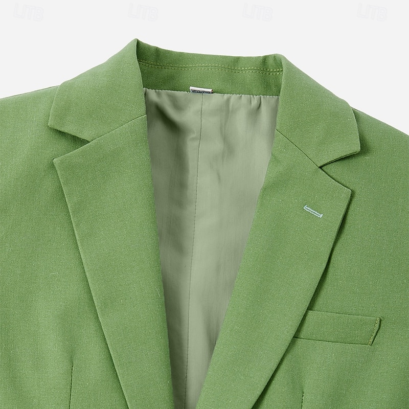 Men's Wedding Linen Suits Sky Blue Green Solid Colored Tailored Fit 2 Piece Single Breasted Two-buttons3