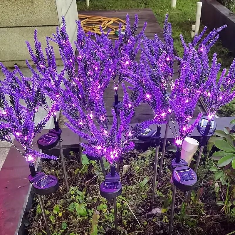 2 Pcs LED Solar Outdoor Lights Garden Light Lavender Simulation Plant Patio Lights Wedding Holiday Garden Walkway Villa Yard Landscape Atmosphere Lawn Light4