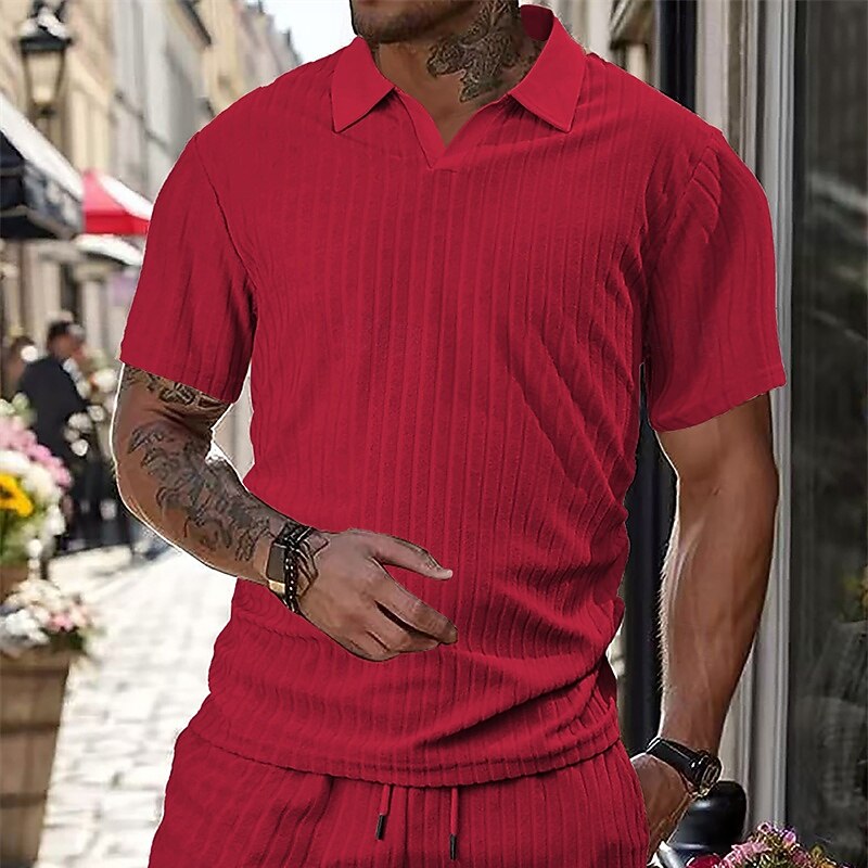 Men's Golf Shirt Golf Polos Shirts Work Casual Lapel Short Sleeve Basic Modern Plain Jacquard Summer Spring Regular Fit Black White Wine Navy Blue Khaki Light Blue Golf Shirt3