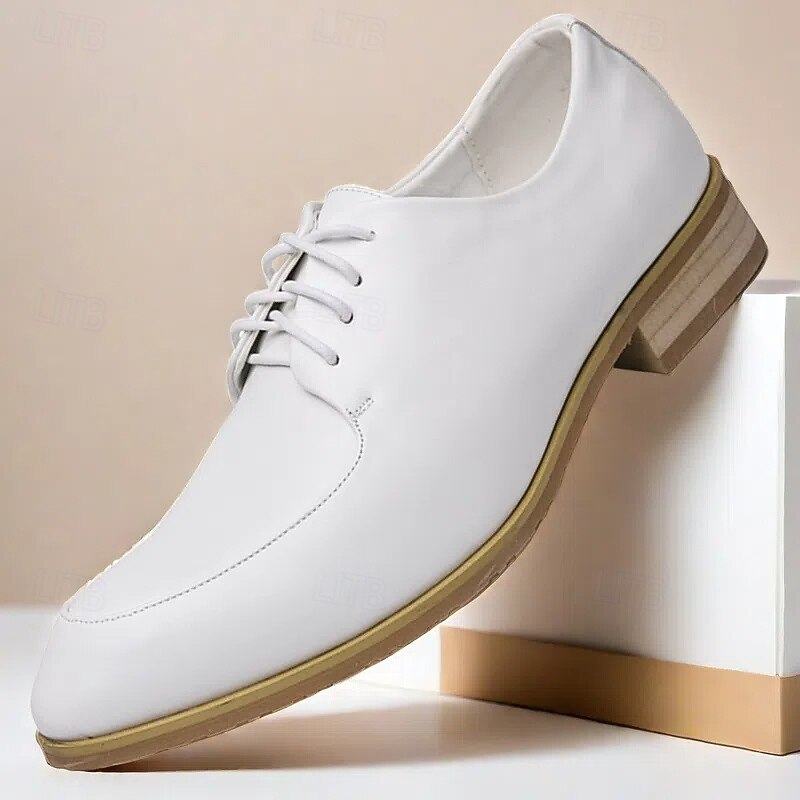 Men's Prom Shoes Elegant White Lace-Up Oxford Shoes, Perfect for Formal Events and Prom Nights