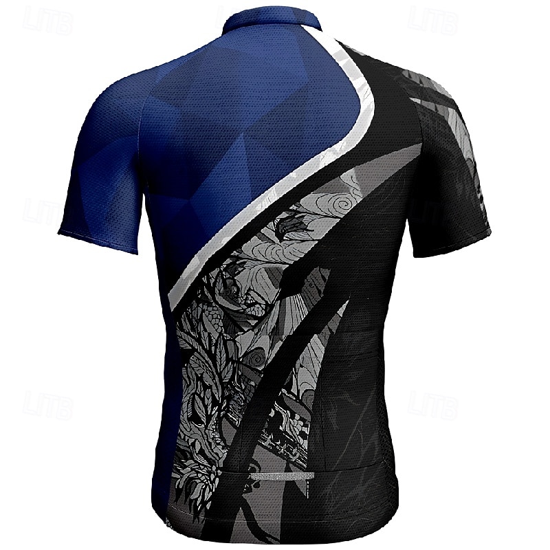 Men's Cycling Jersey Geometic Flower Short Sleeve Bike Tee Tshirt Jersey with 3 Rear Pockets Mountain Bike MTB Quick Dry Anatomic Design Wicking Breathable Sports Blue Clothing Apparel2