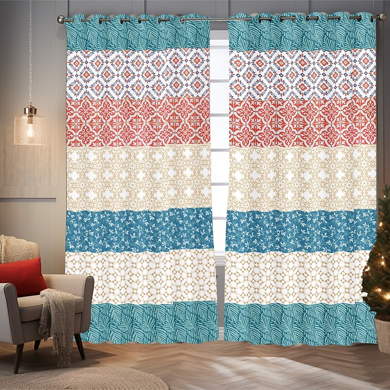 Blackout Curtains Geometric Bohemian Insulation Outdoor Balcony Rest Living Room Home Decoration 2-piece Set 3d Digital Printing Perforated