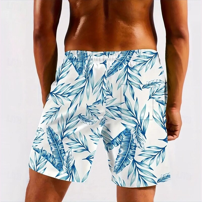 Men's Palm Leaf Tropical Plants Lined Shorts 2 in 1 Board Shorts Swim Trunks Mid Waist Hawaiian Vacation Beach Wear Side Pockets With Compression Liner Elastic Drawstring Waist Designer Clothing2
