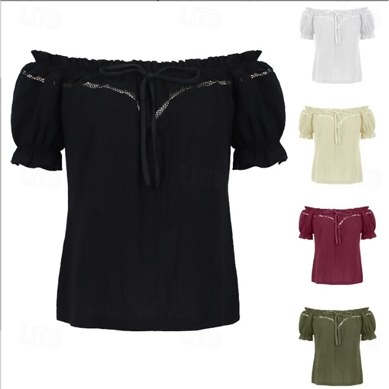 Retro Vintage Medieval Renaissance Blouse / Shirt Solid Color Fancy Dress Women's Pirate Royal Steampunk Masquerade Casual Daily Adults' Blouse