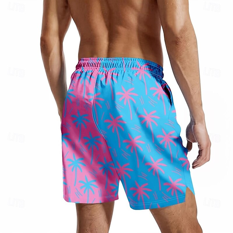 Men's Coconut Tree Tropical Plants Lined Shorts Swim Shorts Board Shorts Mid Waist Hawaiian Vacation Holiday Beach Wear Side Pockets With Compression Liner Elastic Drawstring Waist Designer Clothing4