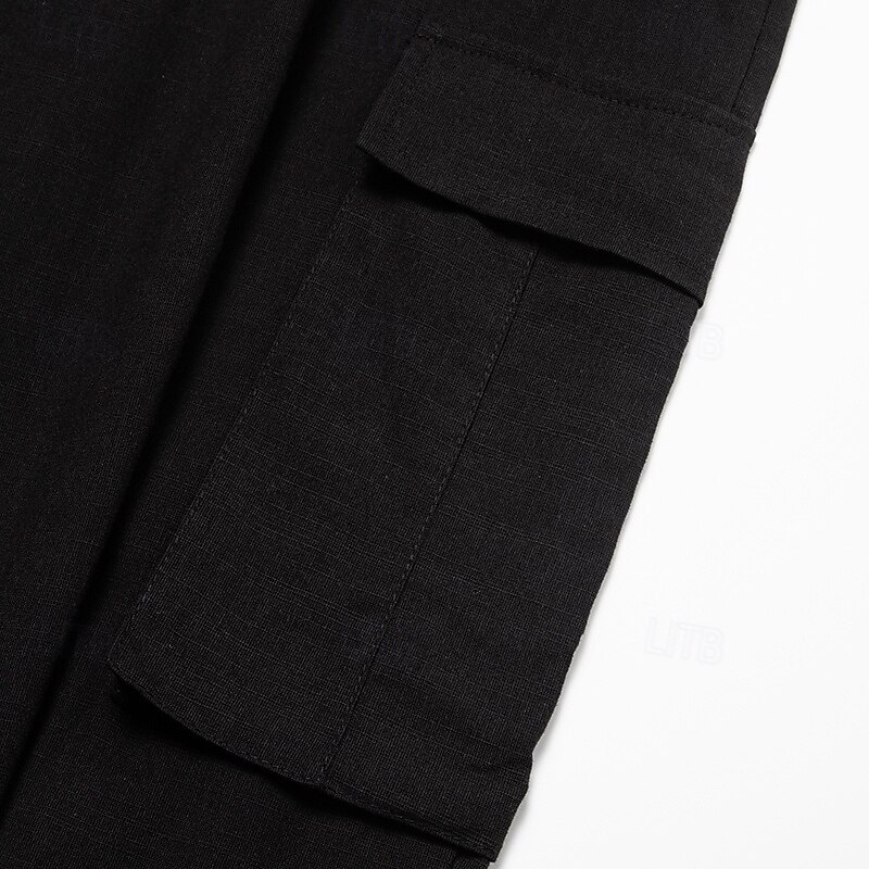 Men's Cargo Pants Linen Pants Trousers Summer Pants Beach Pants Drawstring Elastic Waist Multi Pocket Plain Comfort Breathable Ankle-Length Casual Daily Holiday Fashion Classic Style Black White3