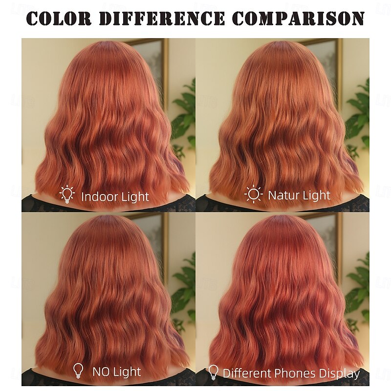 Synthetic Wig Wavy Curly Weave Asymmetrical Neat Bang Machine Made Wig 14 inch A1 Synthetic Hair Women's Classic Comfortable Color Gradient Orange4