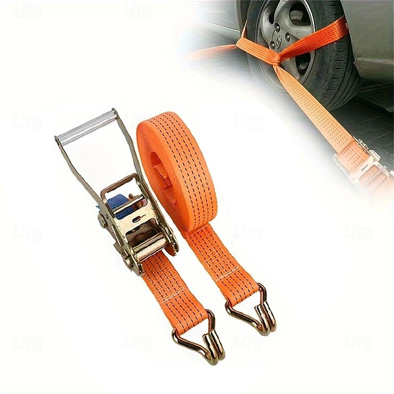 1Count Heavy-Duty Ratchet Tie Down Straps - 1in x 16Ft 5000 LBS Break Strength Double J Hook Cargo Securing Moving And Hauling Essentials For Trucks Trailers And Boats