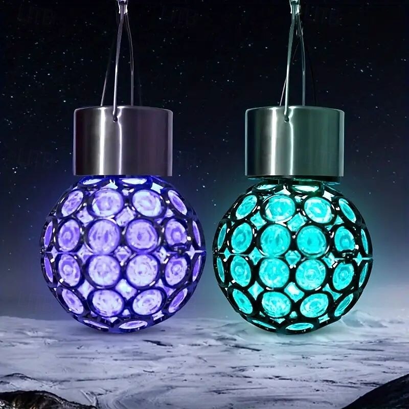 2 Pcs LED Solar Outdoor Lights Hanging Chandeliers Outdoor Waterproof Lantern with Color Changing Light for Outdoor Garden Balcony Yard Holiday Decoration2