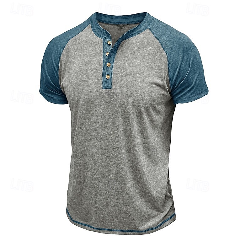 Men's Henley Shirt Tee Top Baseball T-Shirt Short Sleeve Color Block Fashion Designer Raglan Sleeves Henley Vacation Street Going out Summer Dark Grey Black Gray Henley T-Shirt3