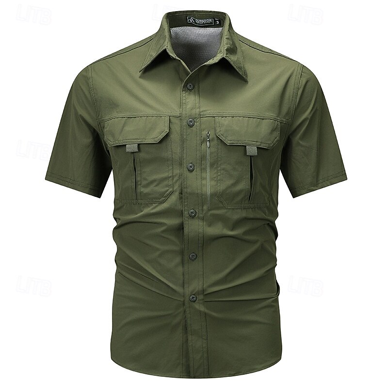 Men's Shirt Casual Shirt Button Up Shirt Cargo Shirt Black Navy Blue khaki Army Green Beige Short Sleeve Plain Vacation Daily Clothing Apparel Fashion Casual Comfortable2