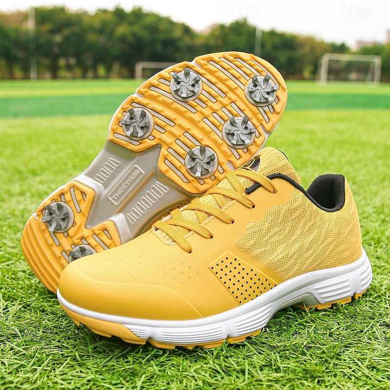 Men's Bright Yellow Golf Sneakers, Lightweight Design, Breathable Material for Summer Golf Outings4
