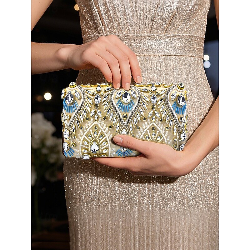 Women's Clutch Evening Bag Wristlet Shoulder Bags Silk Party Wedding Party Rhinestone Beading Sequin Multi Carry Solid Color Black Blue Gold3