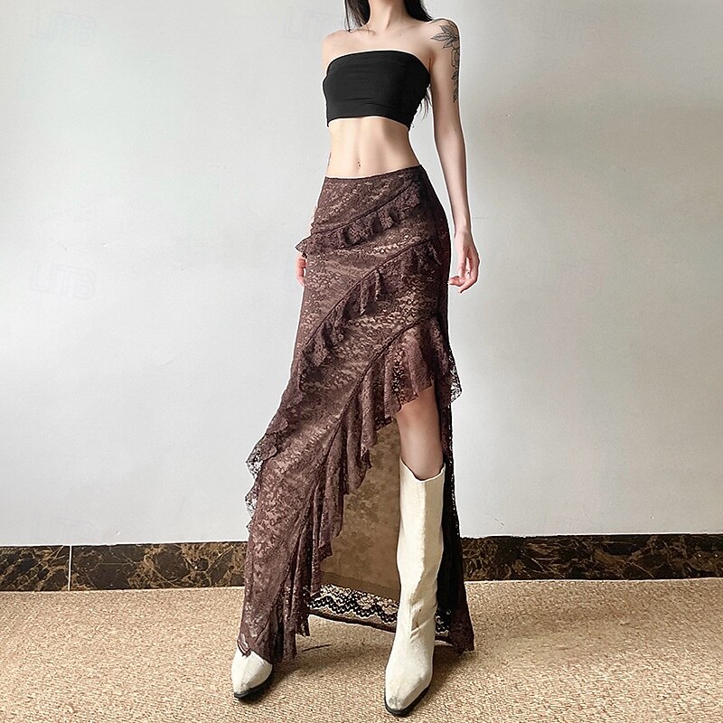 Retro Vintage Medieval Steampunk Skirt Pirate Lace Ruffle Asymmetric Hem Fancy Dress Women's Halloween Carnival Casual Daily LARP Ren Faire Adults' Skirt4